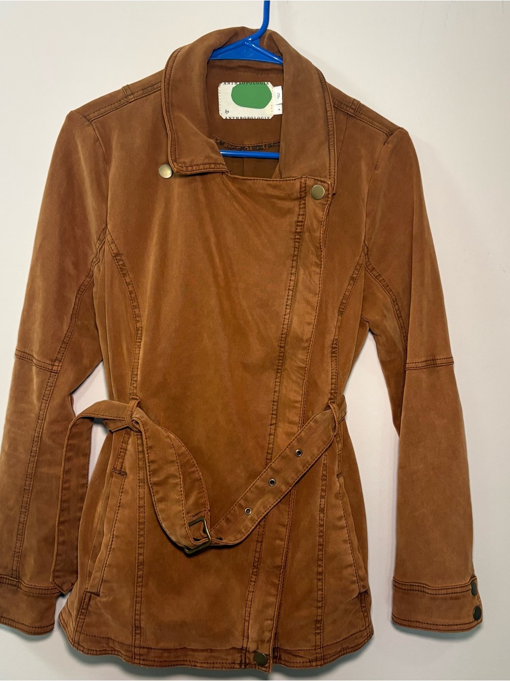 Anthropologie Rust-Tan Faux Suede Belted Utility Coat
